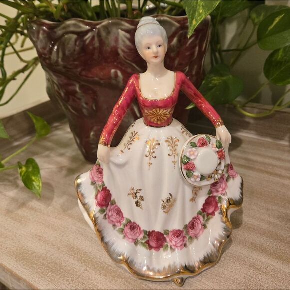 Elegant Figurine with Floral Gold Trimmed Dress, 8 Inches - Picture 2 of 11